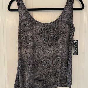 Alex Evenings Black and Gray Paisley Tank Top